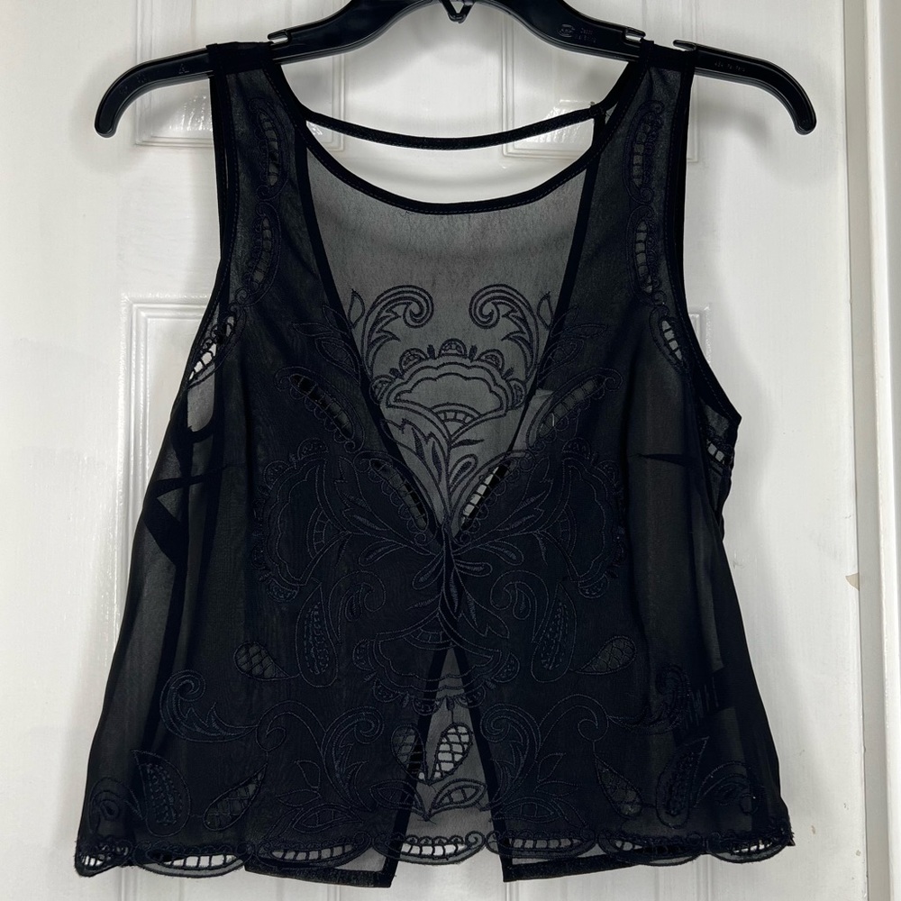 Transparent Embroidered Crop Tank Top With Open Back | Women’s size XS